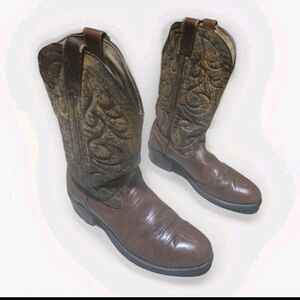 Double HH 1548 Brown Leather Ansi Z41-PT83 Western Work Boots Men's Size 9D